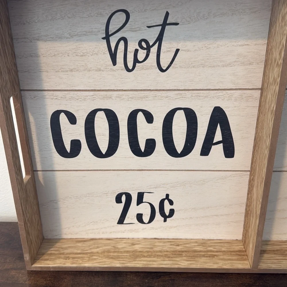 Hot Cocoa Wood Tray Rustic Farmhouse Kitchen Decorative Box Decor Sign Target